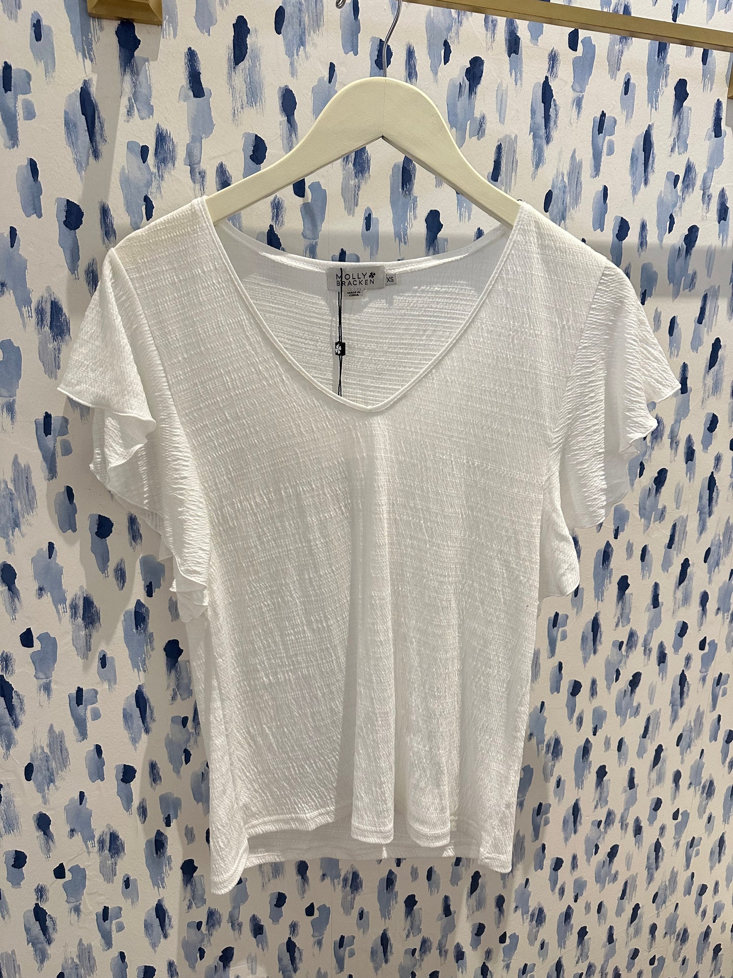 V-Neck Ruffle Sleeve Top- Off White