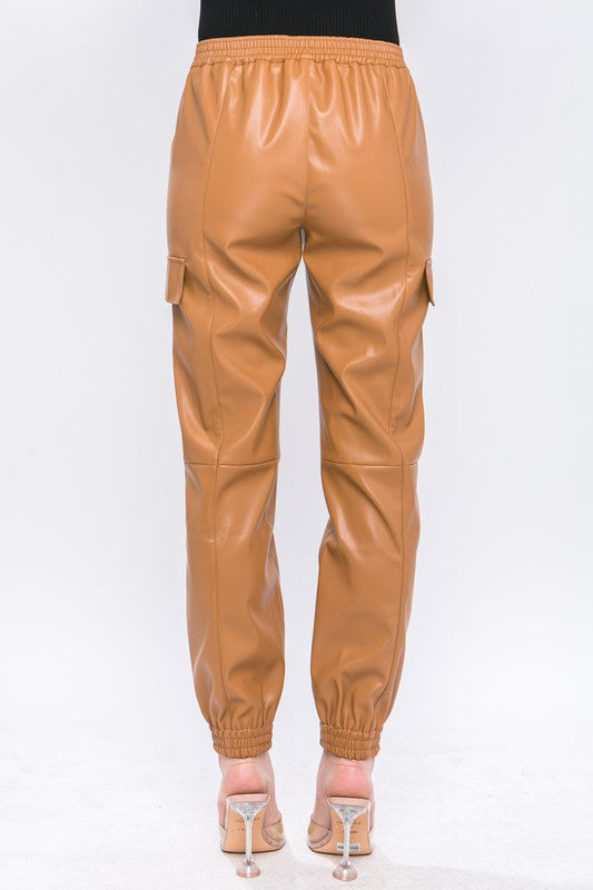 Ruched Elastic Joggers - Camel