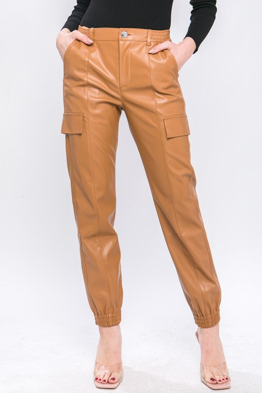 Ruched Elastic Joggers - Camel