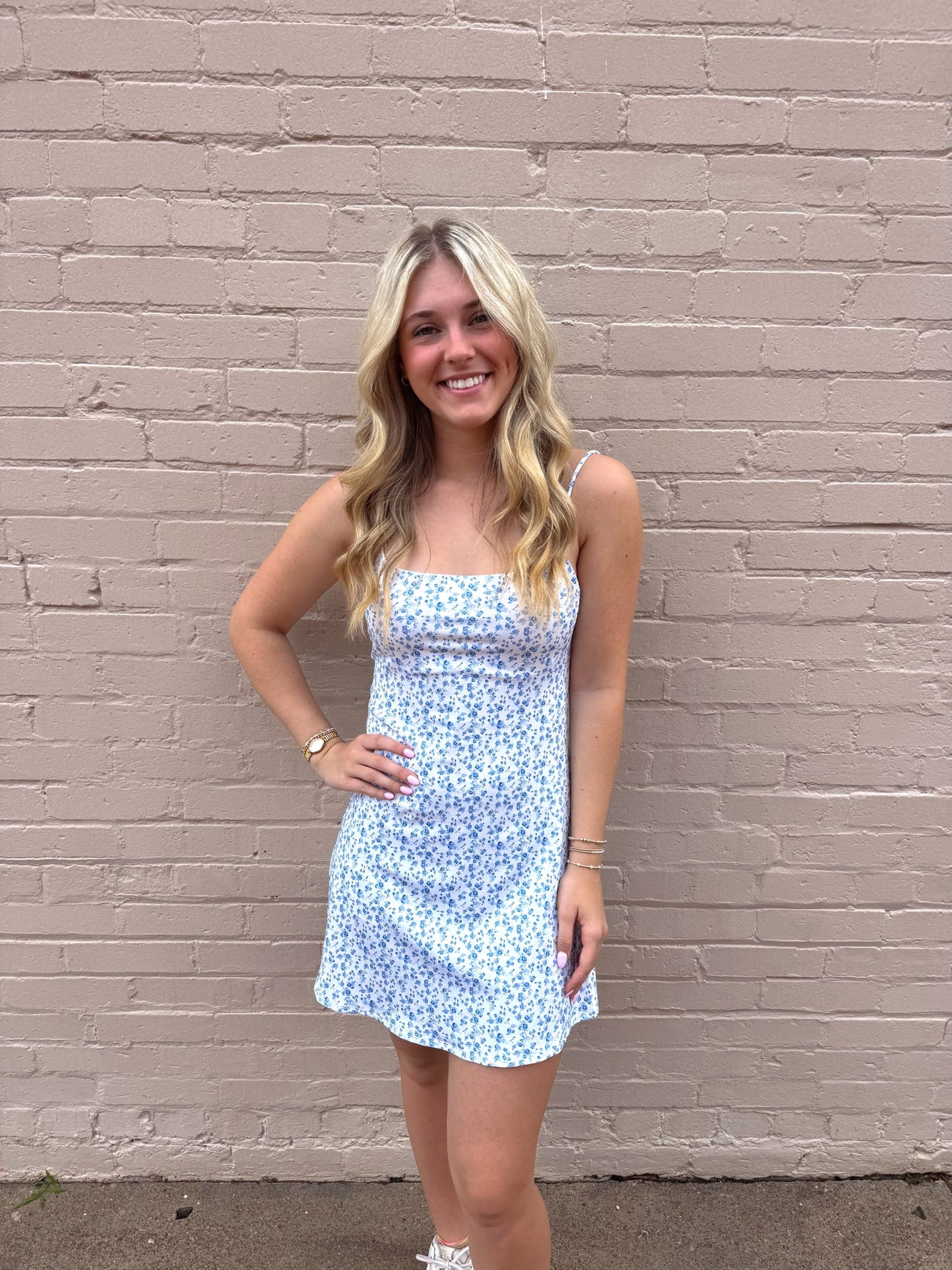 Motion Ditsy Floral Print Back Cross Dress - Blue