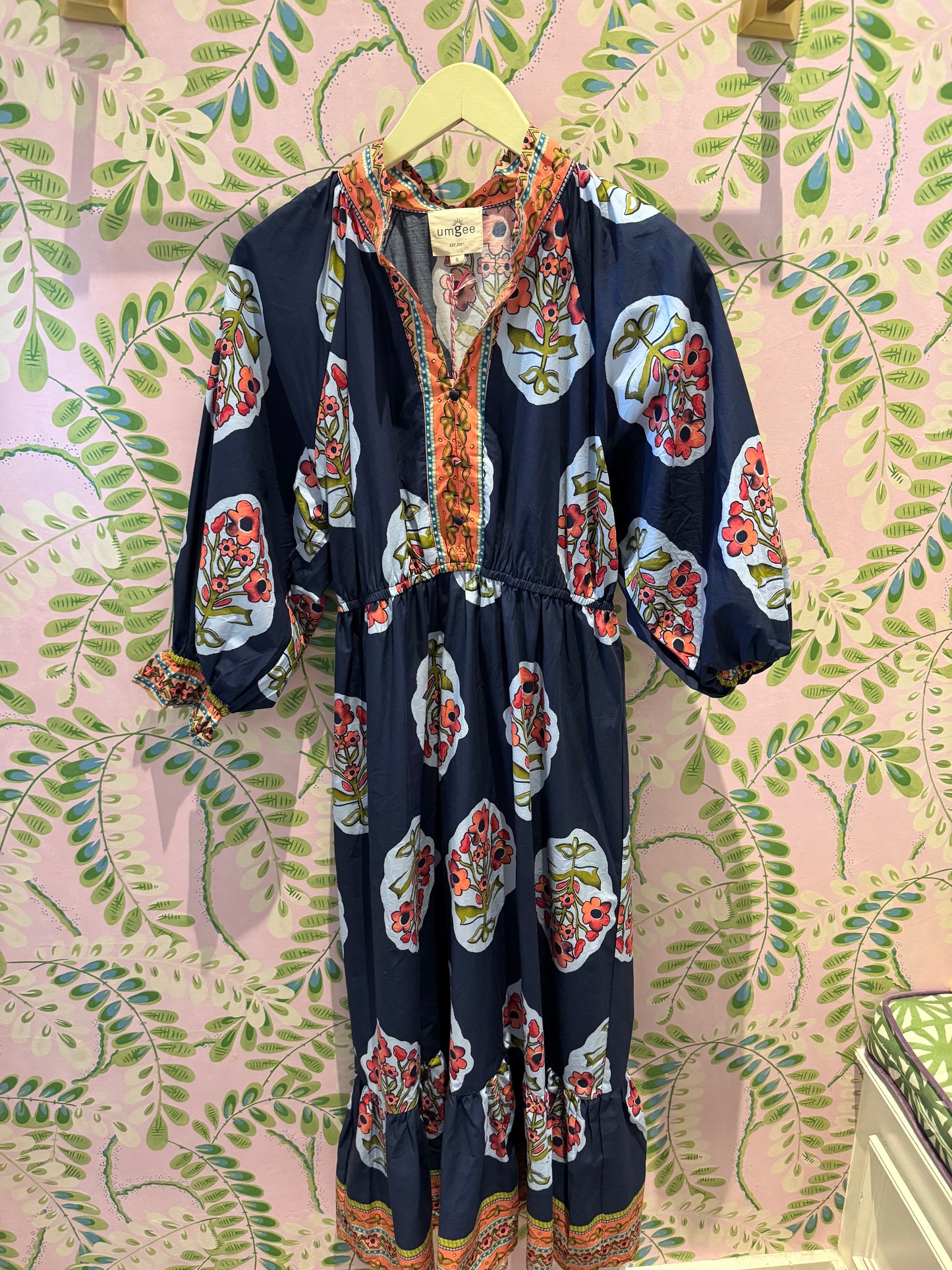 Floral Patch Midi Dress-Navy