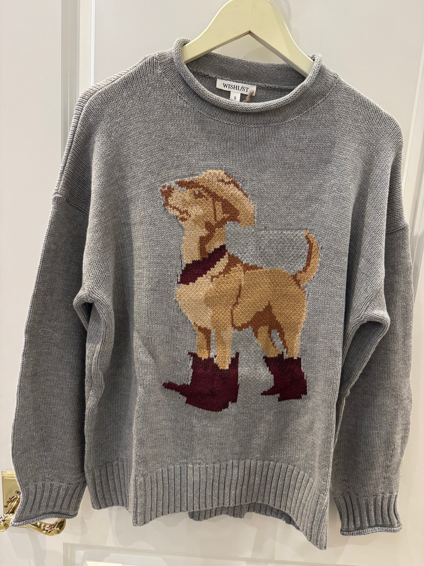 Western Dog Motif Pullover Sweater