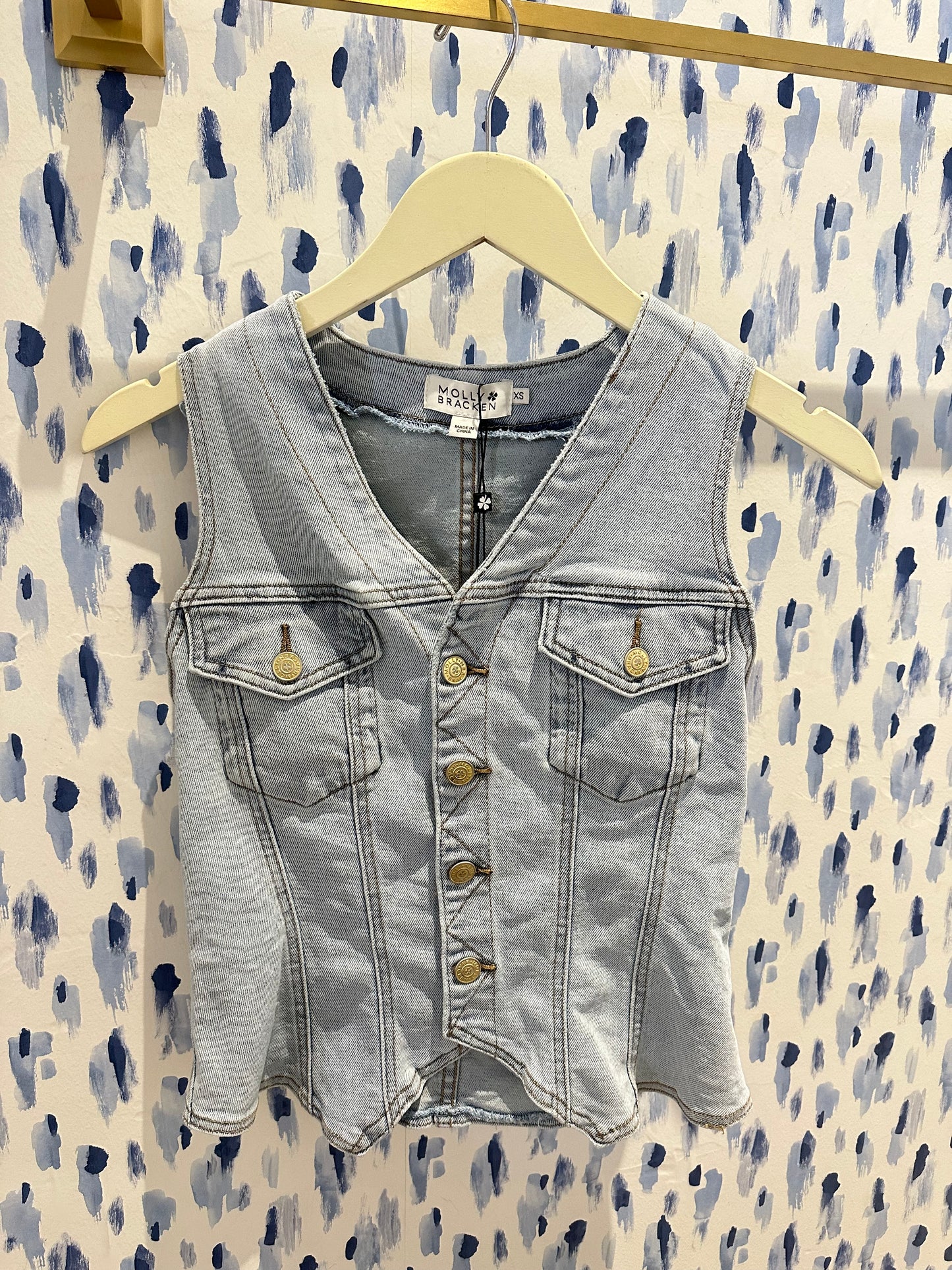 Ladies Woven Sleeveless Jacket - Light Denim