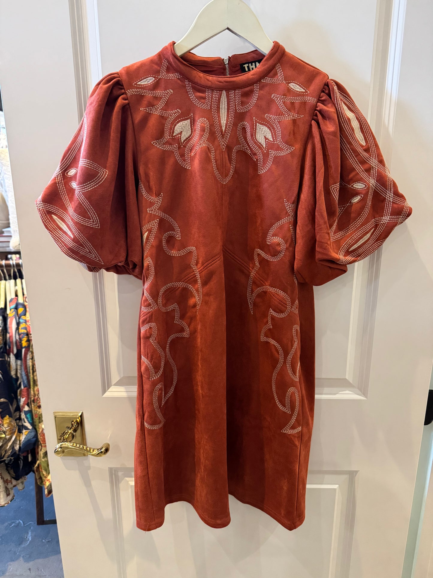 Short Sleeve Suede Dress- Burnt Orange