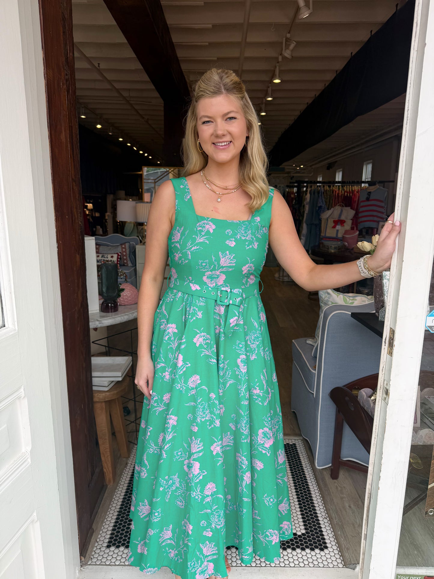 Floral print sleeveless midi dress
