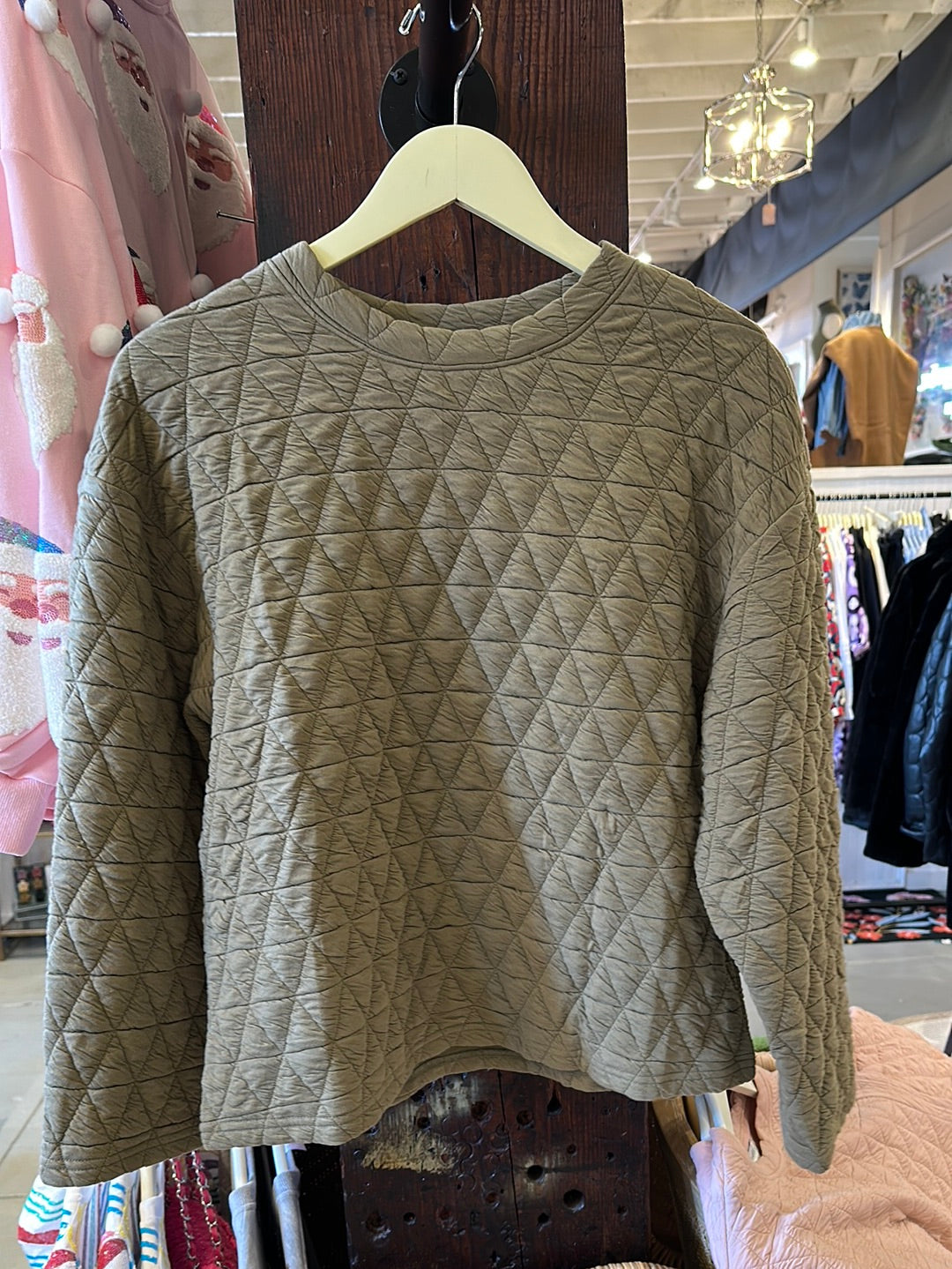 Quilted Long Sleeve Top - Olive