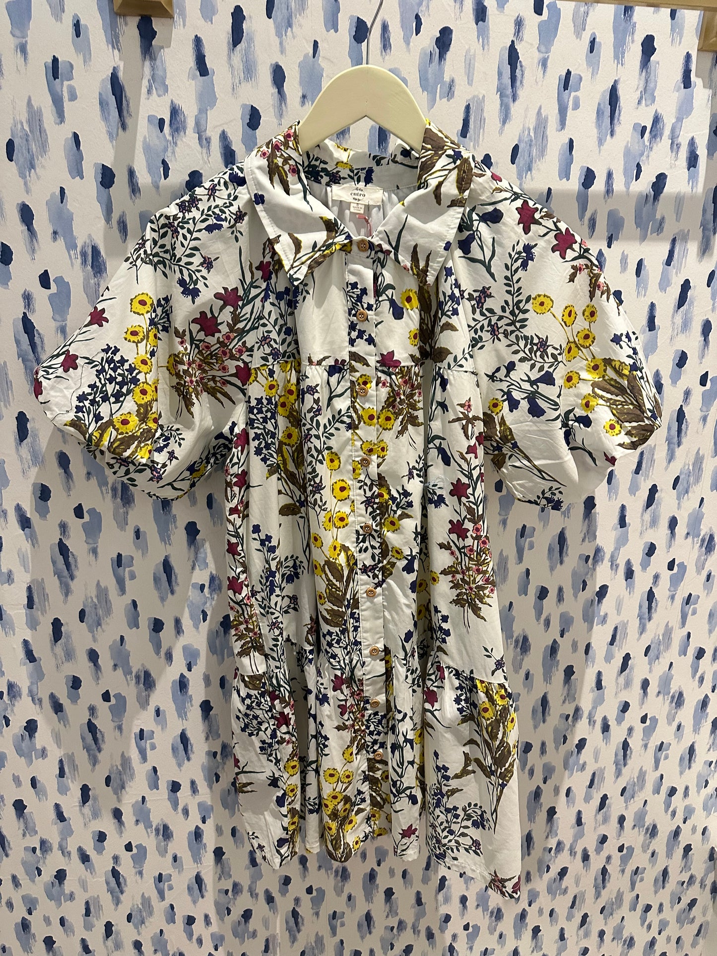 Floral Print Button Down Dress - Cream