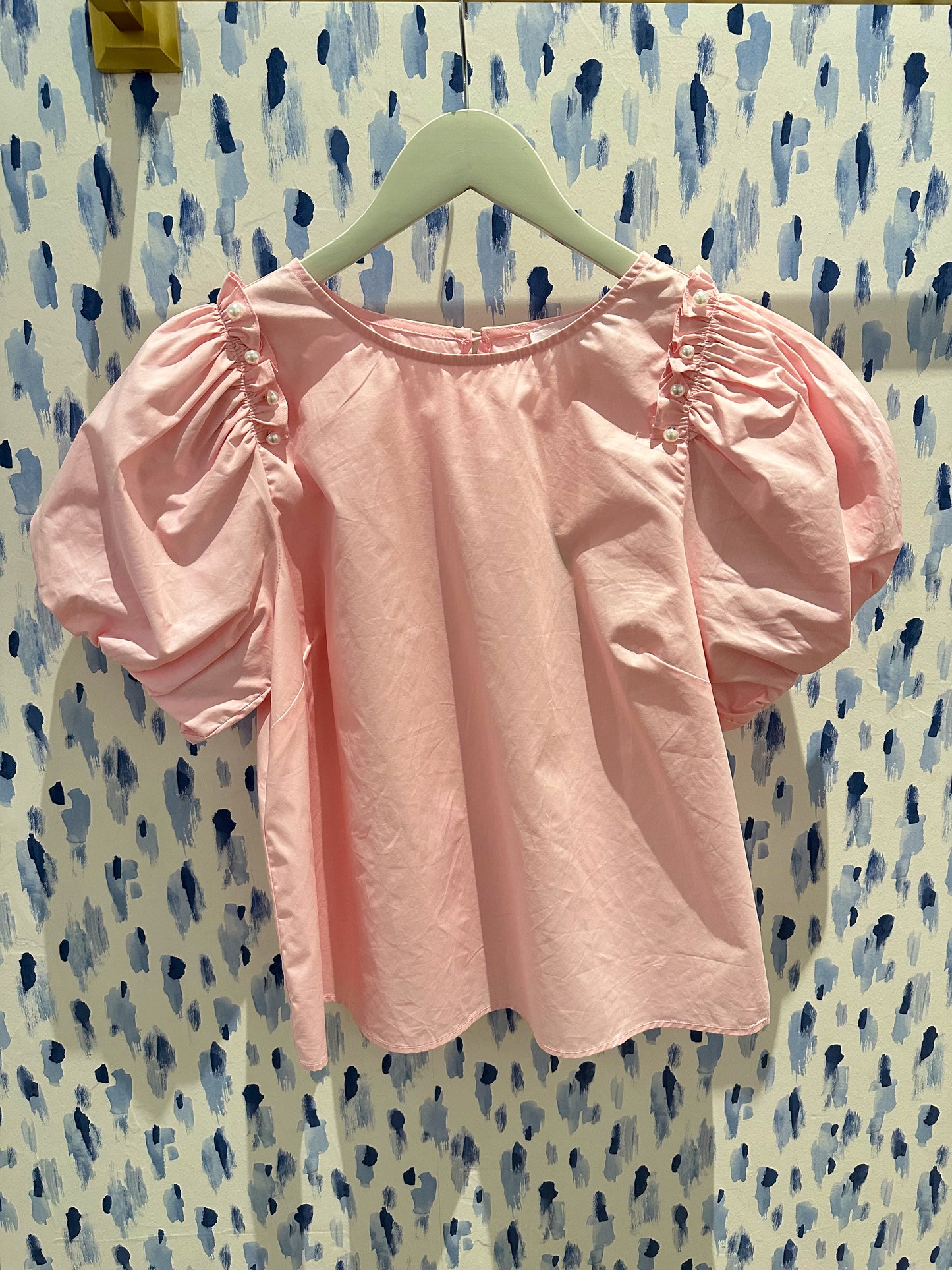 Pearl Detailed Puff Sleeve Top - Icy Blush