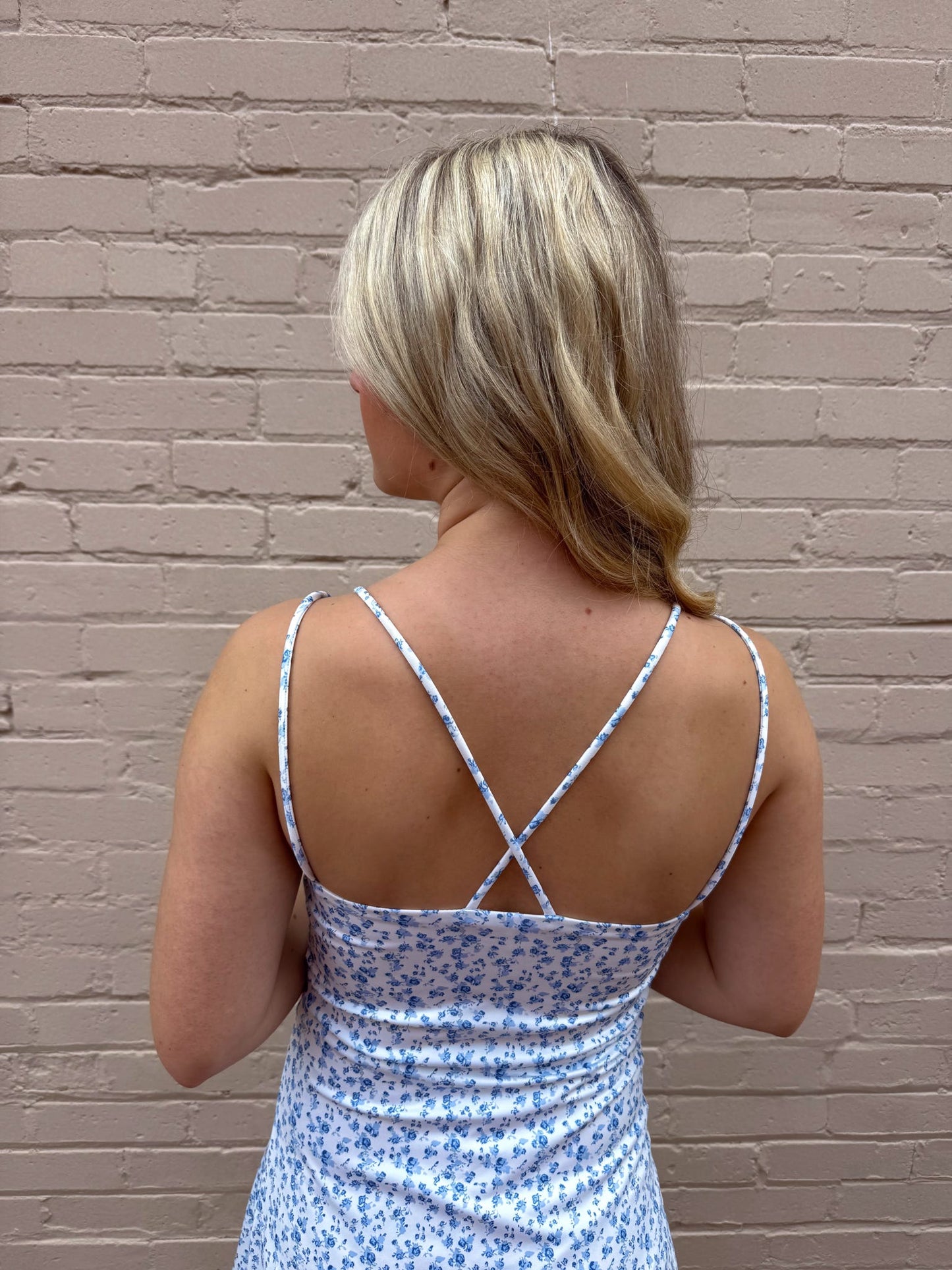 Motion Ditsy Floral Print Back Cross Dress - Blue