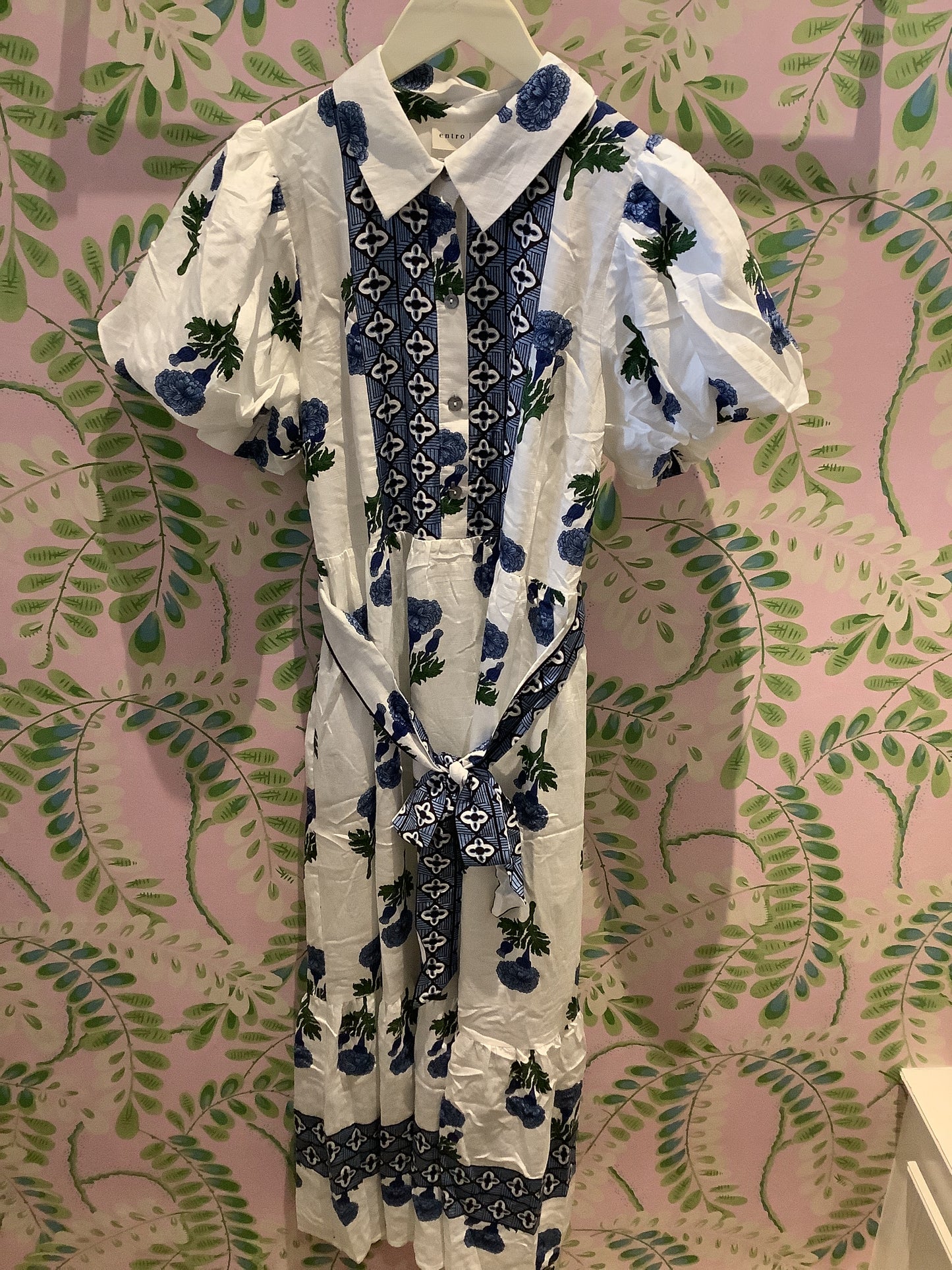 Floral Puff Sleeve Long Dress- Blue