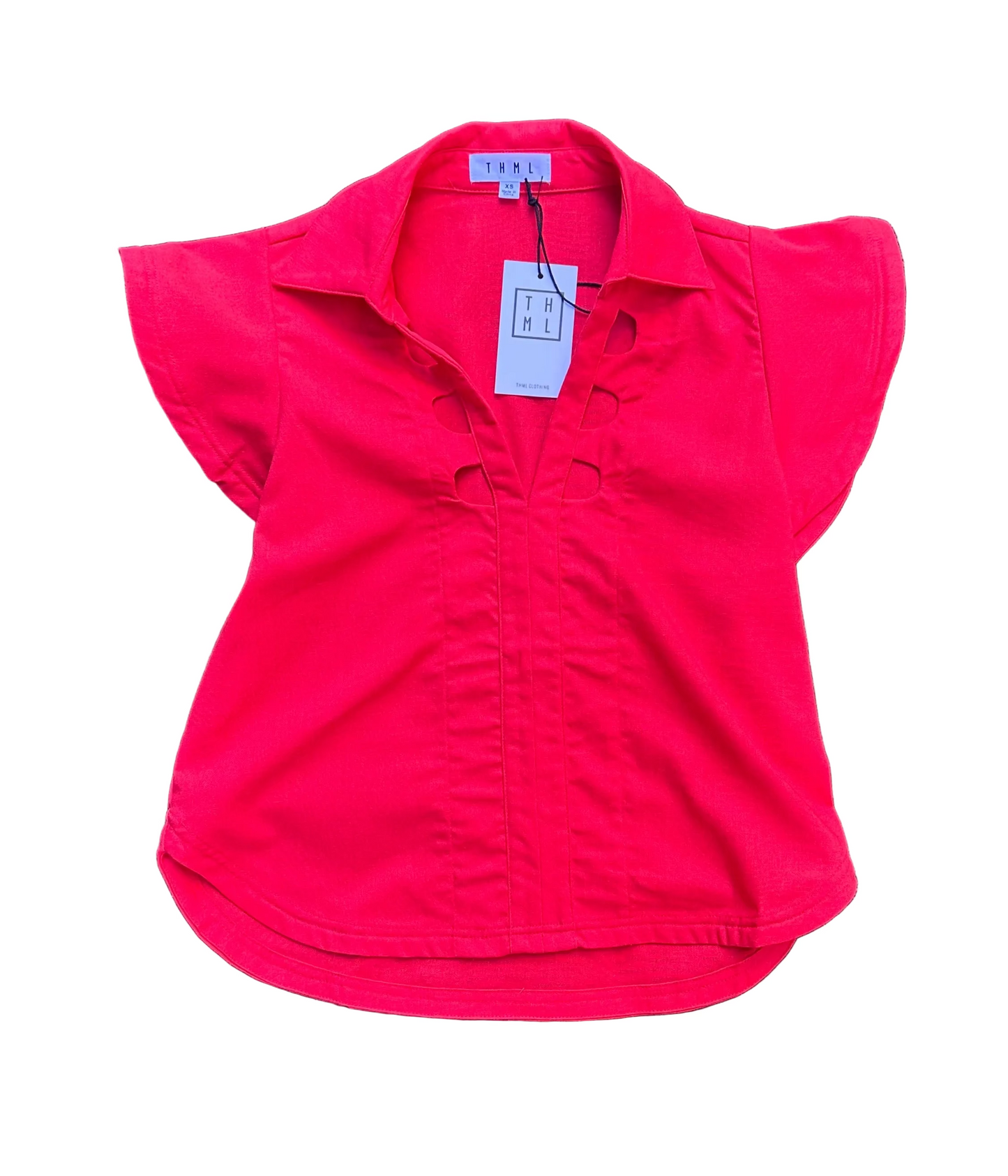 Red V-Neck Cut Out Tapered Shirt