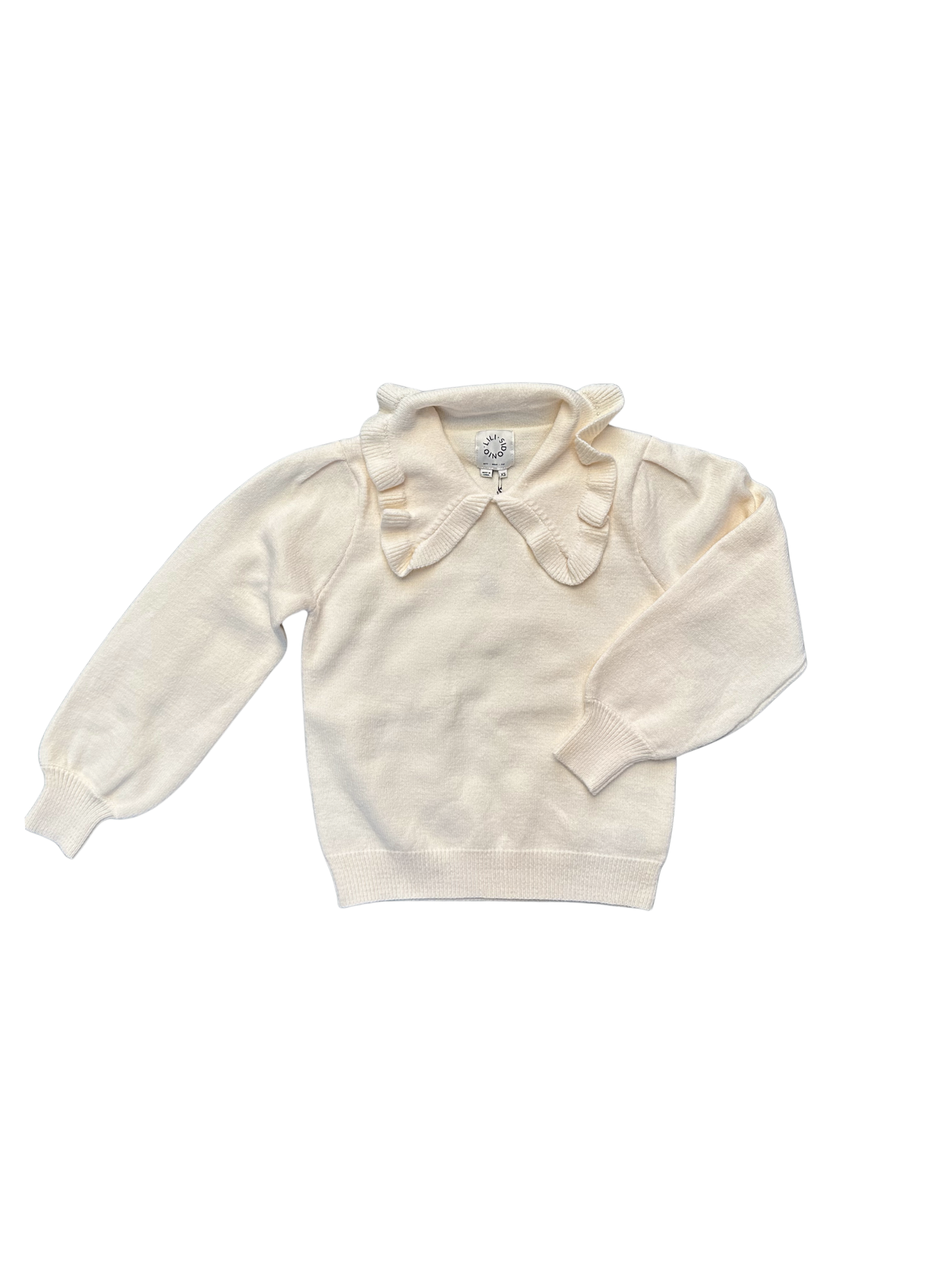 Ruffle Collar Knitted Sweater- Cream
