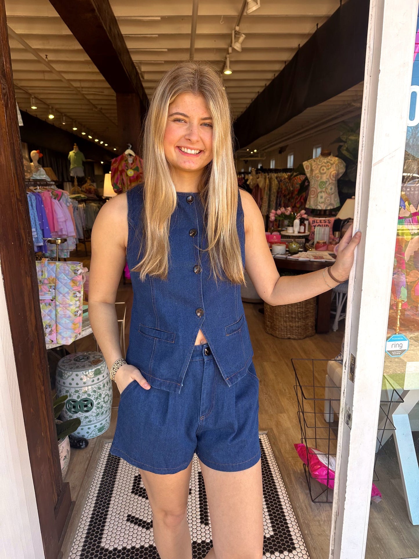 2 Piece Peplum Sleeveless Set - Inigo Denim