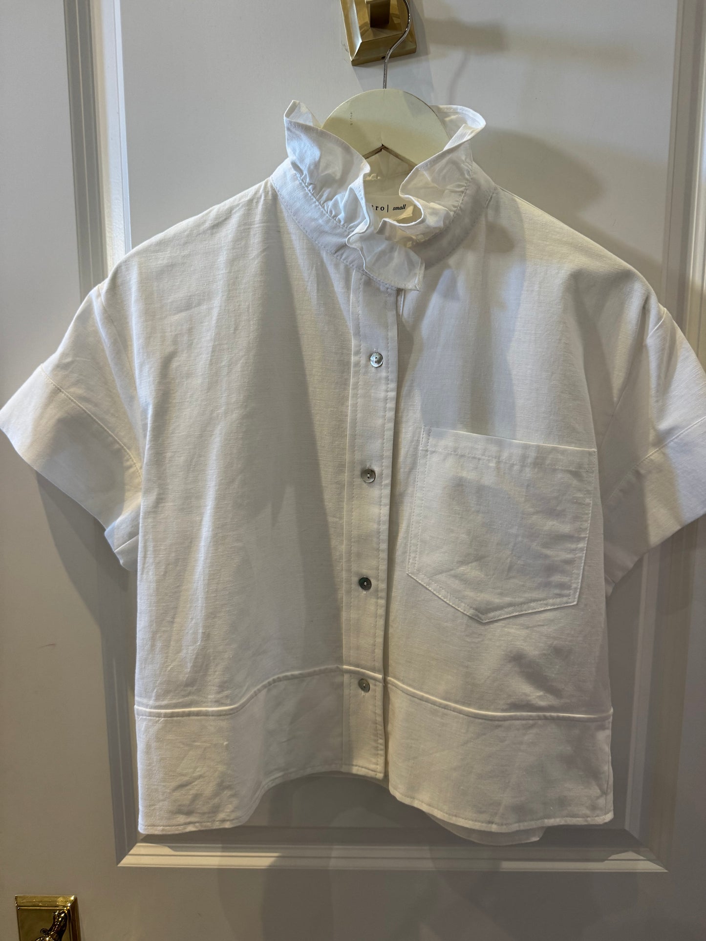 Ruffle Collard Top- Off-White