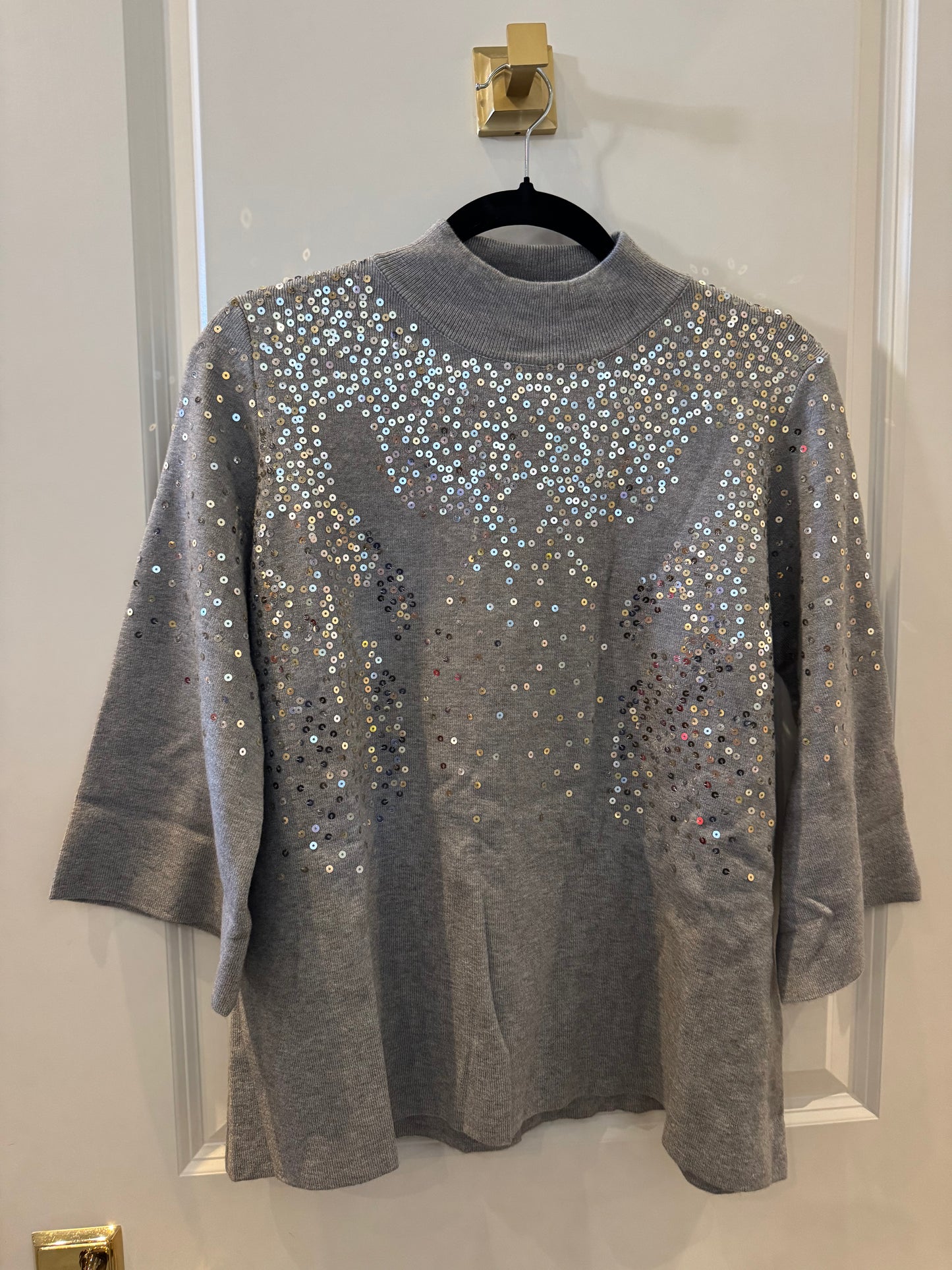 Sequin Embellished Mock Neck Sweater