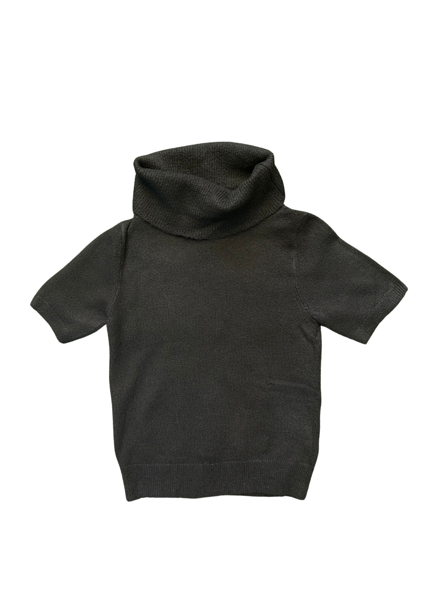 Turtle Neck Short Sleeve Knitted Sweater- Black