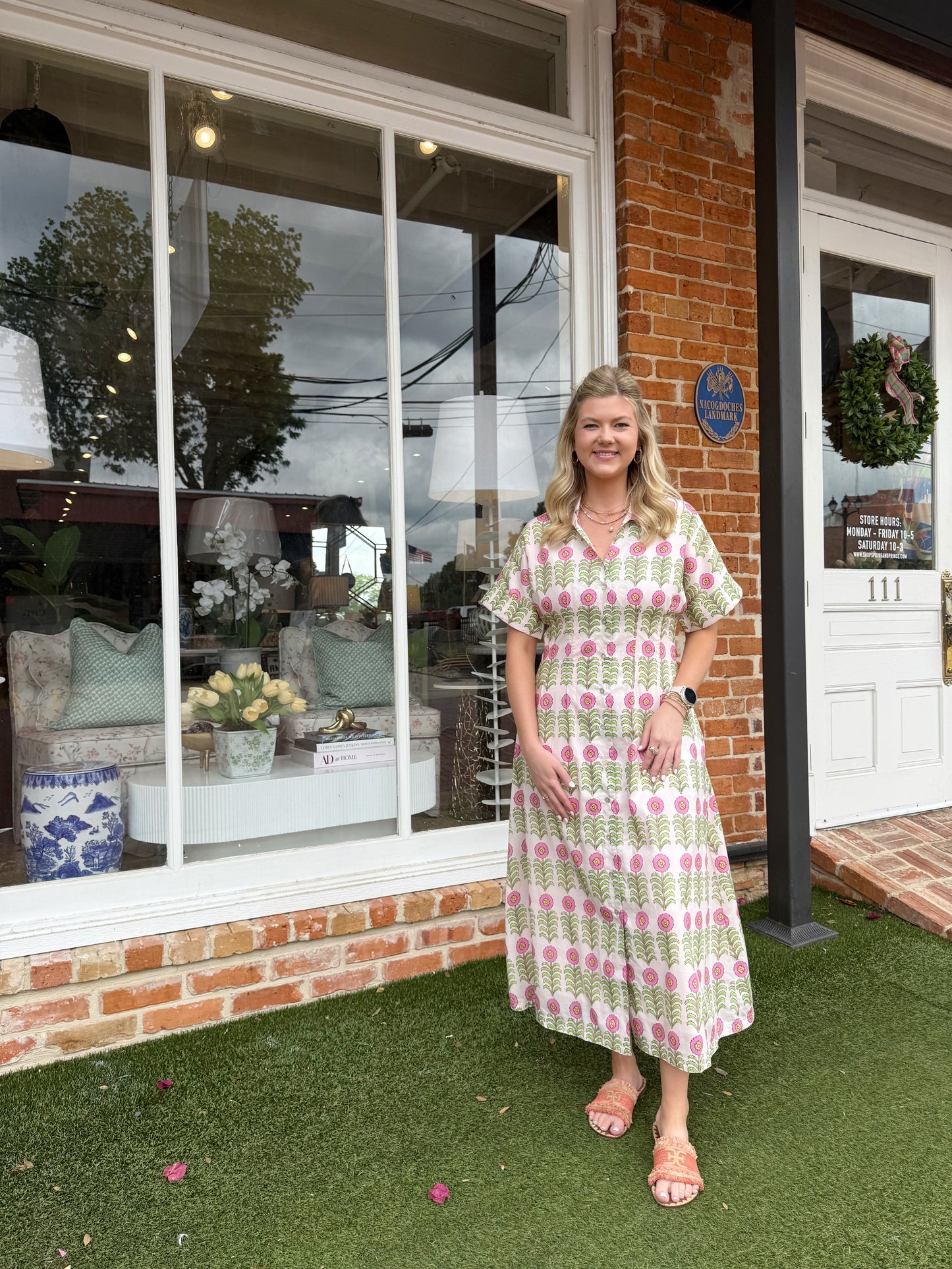 short sleeve floral pattern button down dress