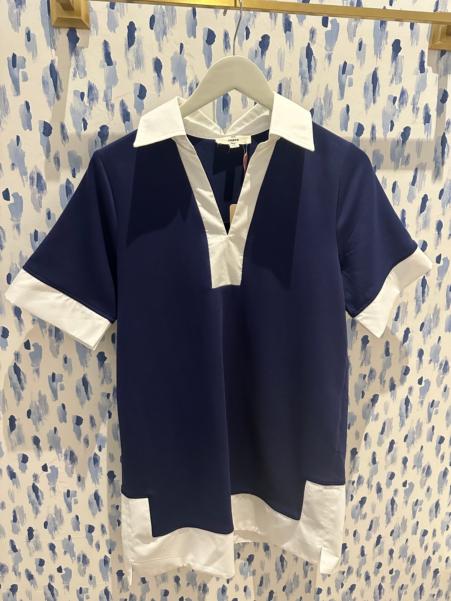 V-Neck Collared Dress - Navy