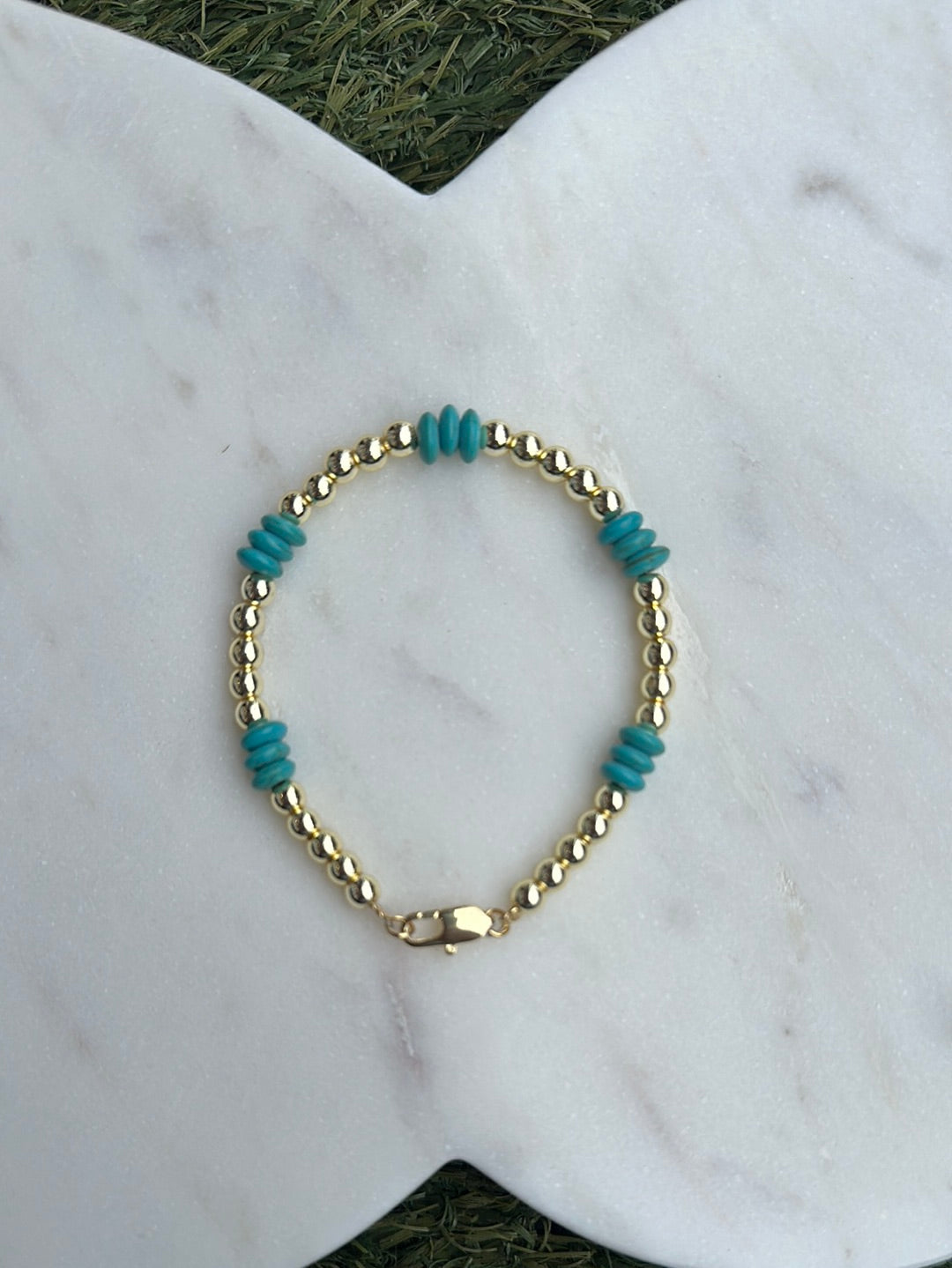 Gold Plated Beaded and Blue Bracelet 4mm