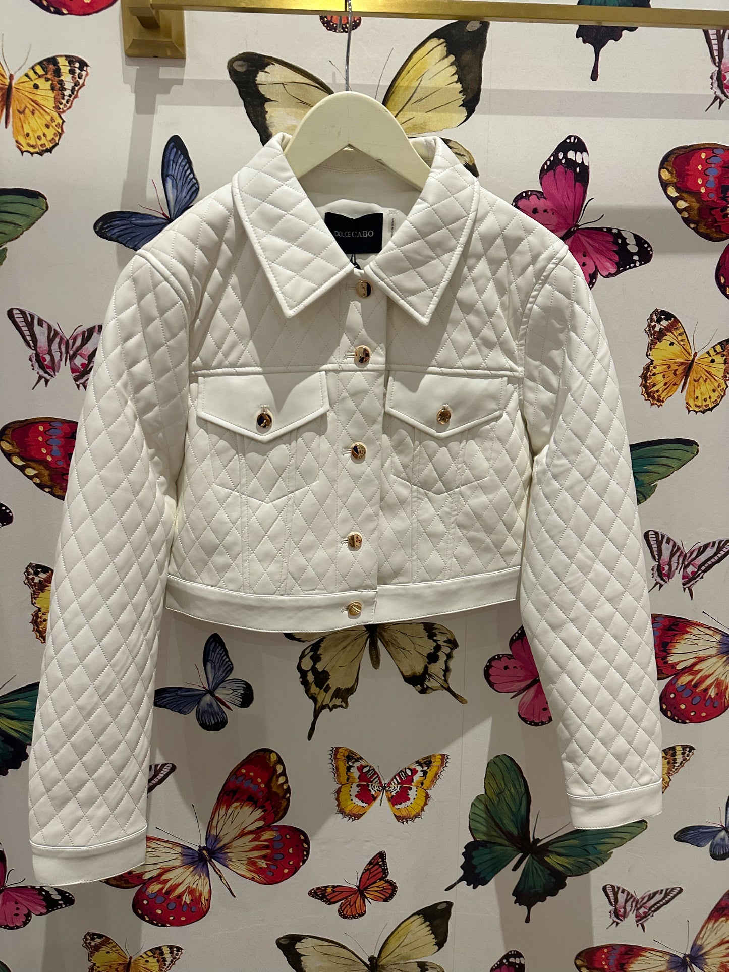 Vegan Leather Quilted Cropped Jacket - White