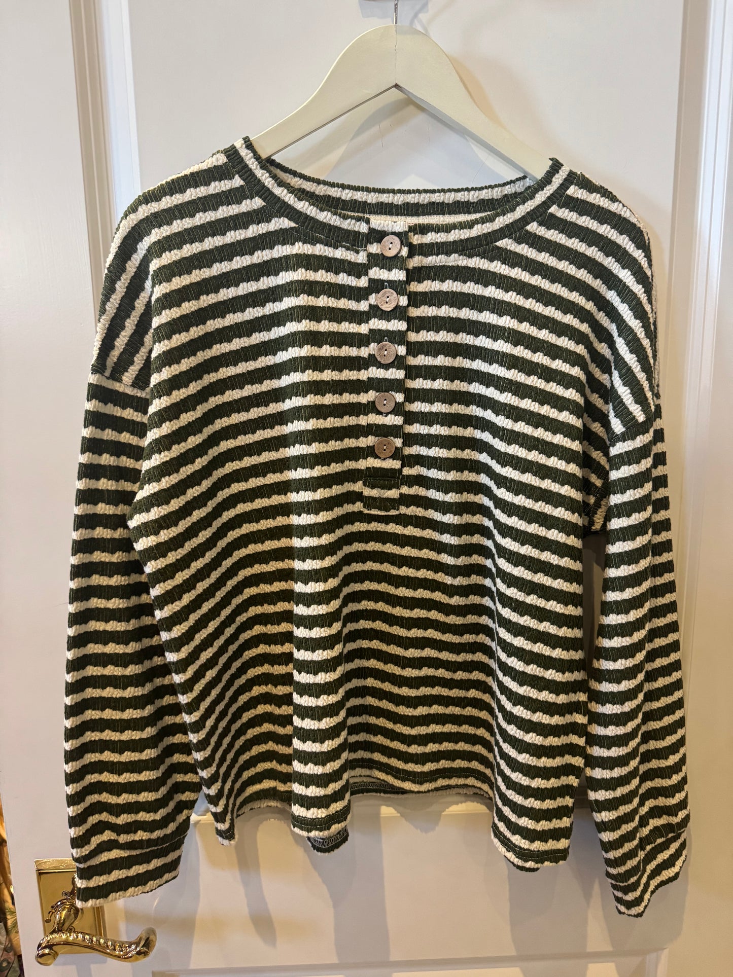 Stripe Textured Long Sleeve Henley Knit Top