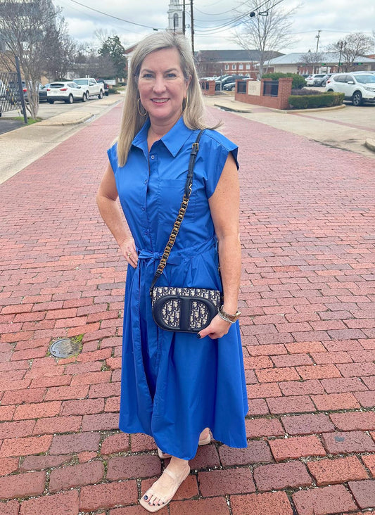 Belted Skirt Maxi Dress - Blue