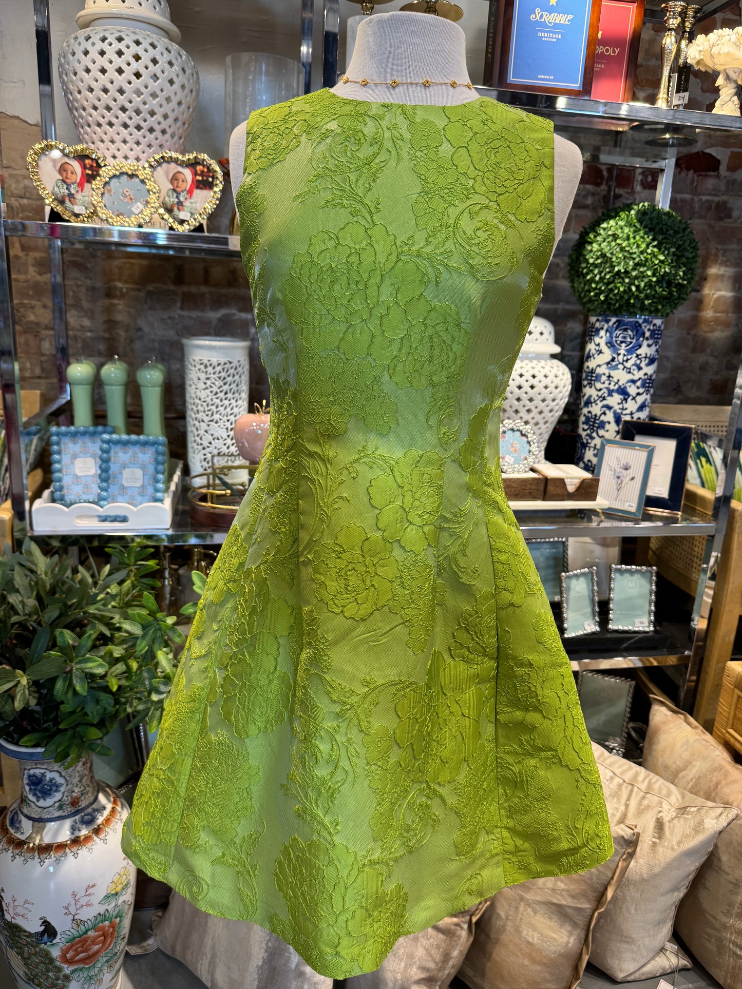 Classic Floral Dress-Lime