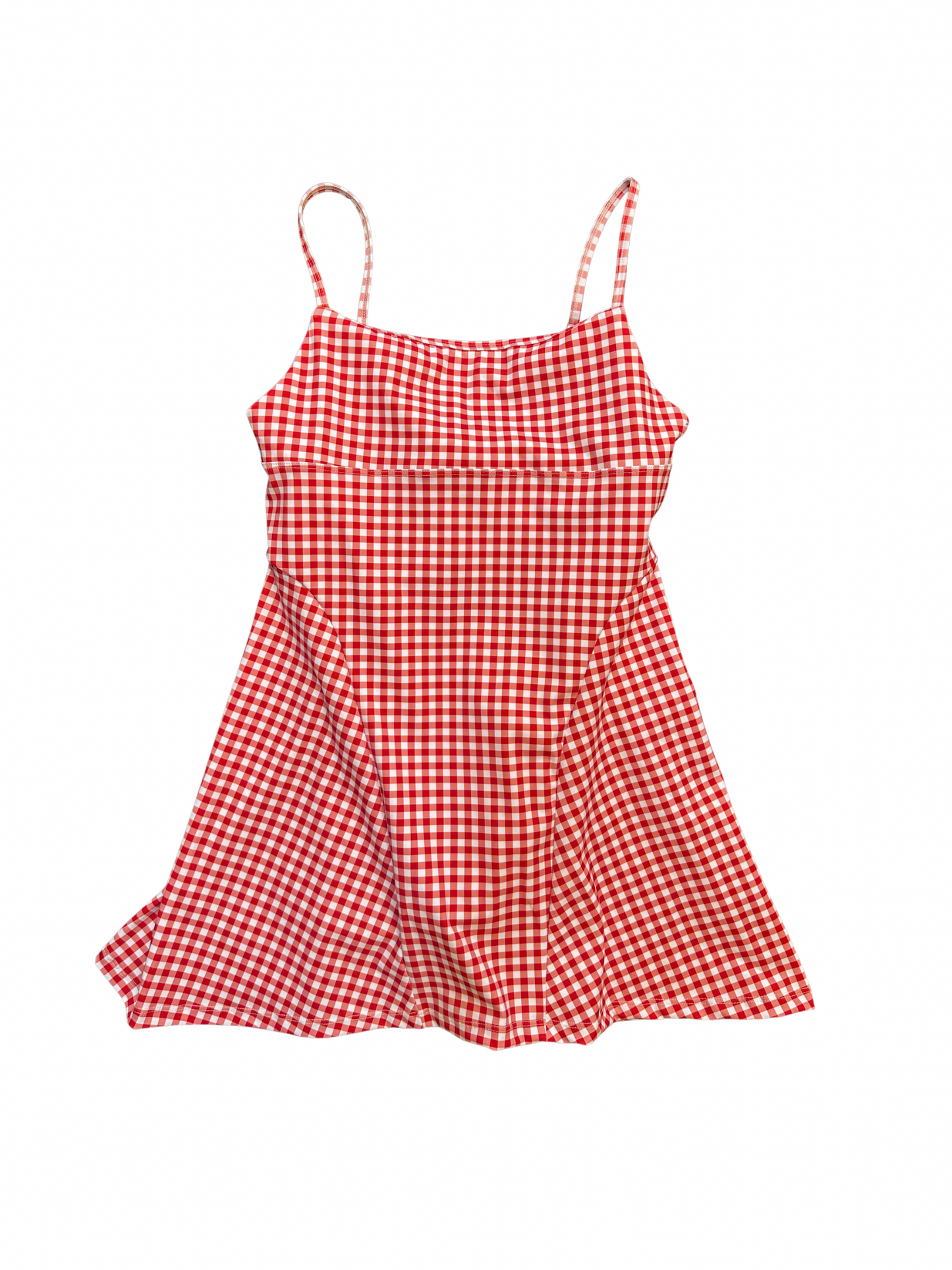 Gingham Print Double Layered Dress- Red Gingham