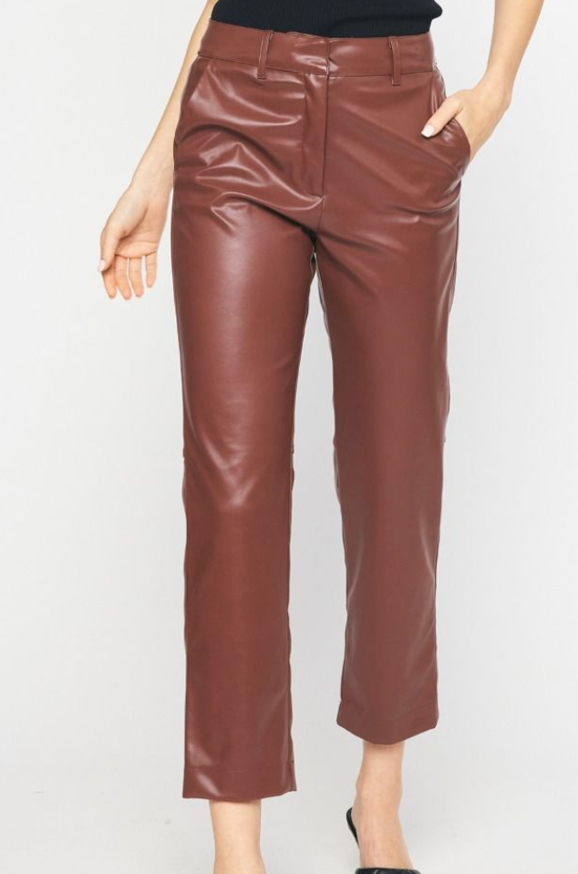 High Waist Fleece Lined Faux Leather Leggings - Chocolate – privityboutique