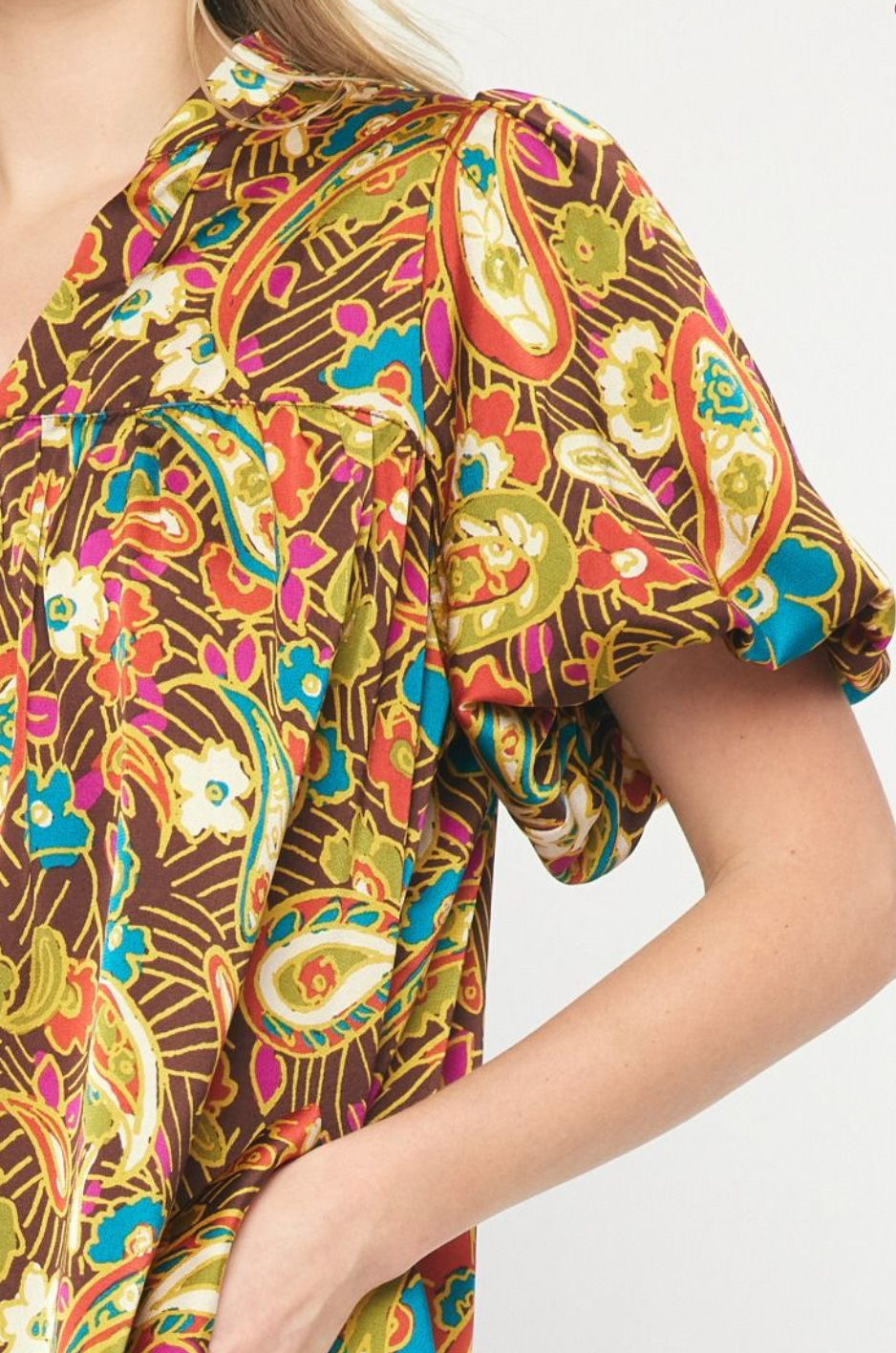 V-Neck Puff Sleeve - Brown