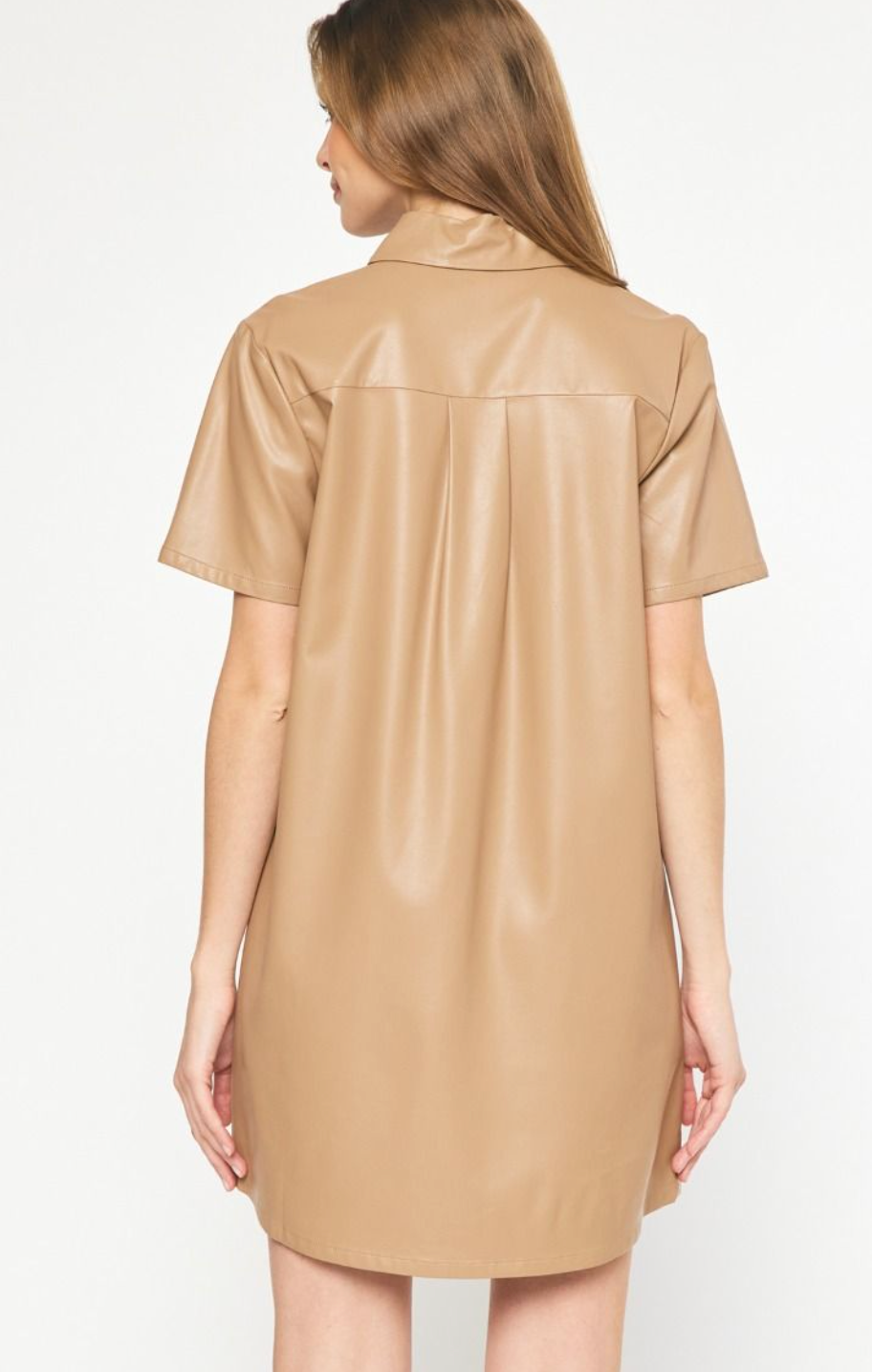 Faux Leather Collared Button up Mini Dress