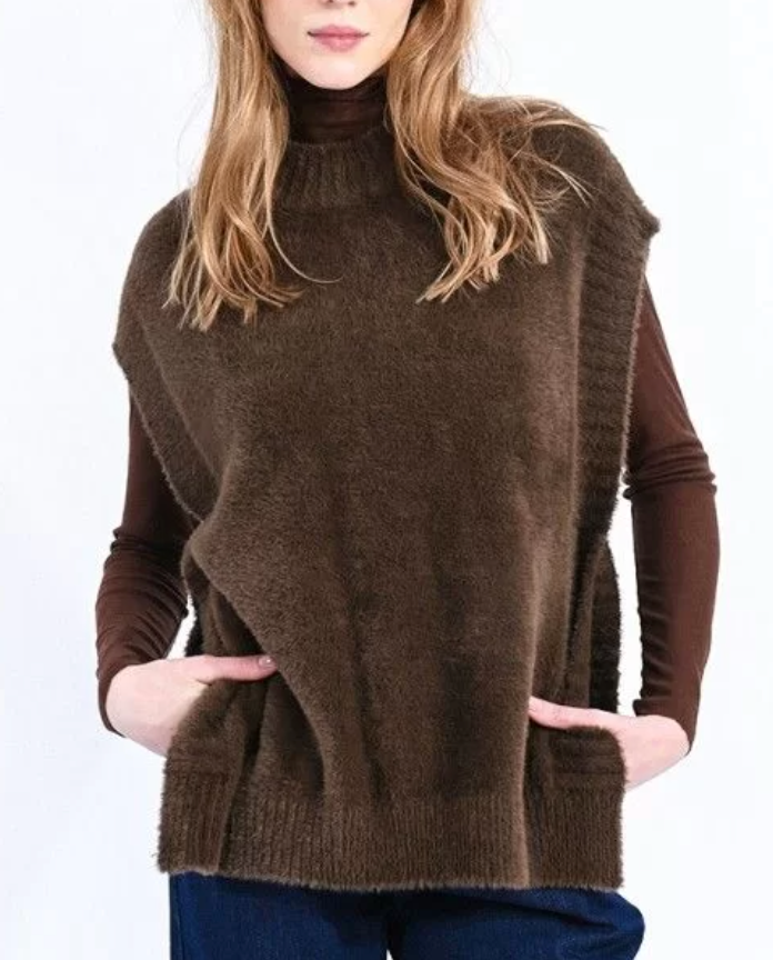 Slip On Fuzzy Jumper - Brown