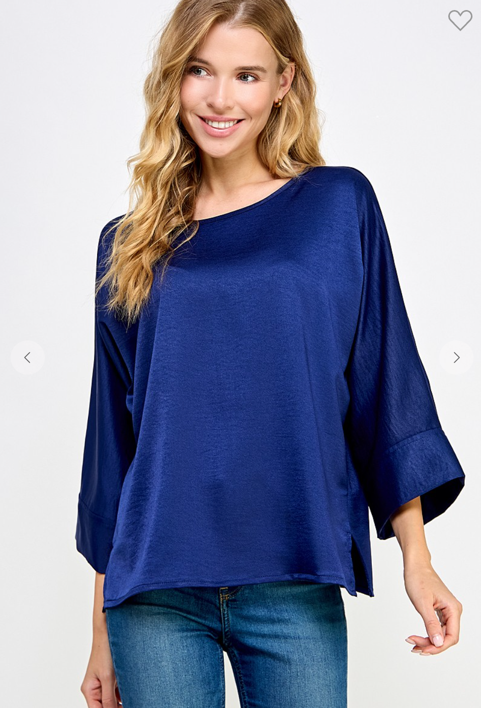 Satin Wide Sleeve Blouse-Navy