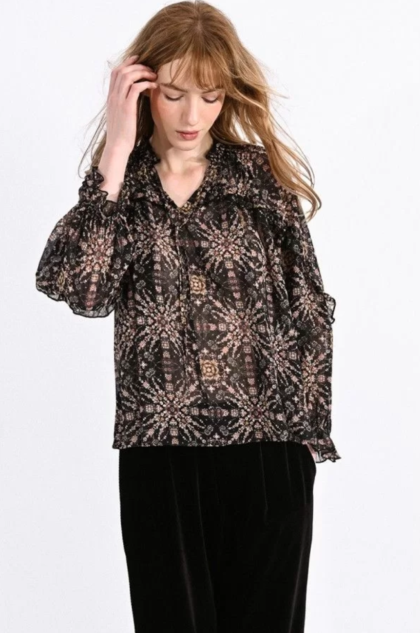 Shirred Collar Blouse - Black Hortense