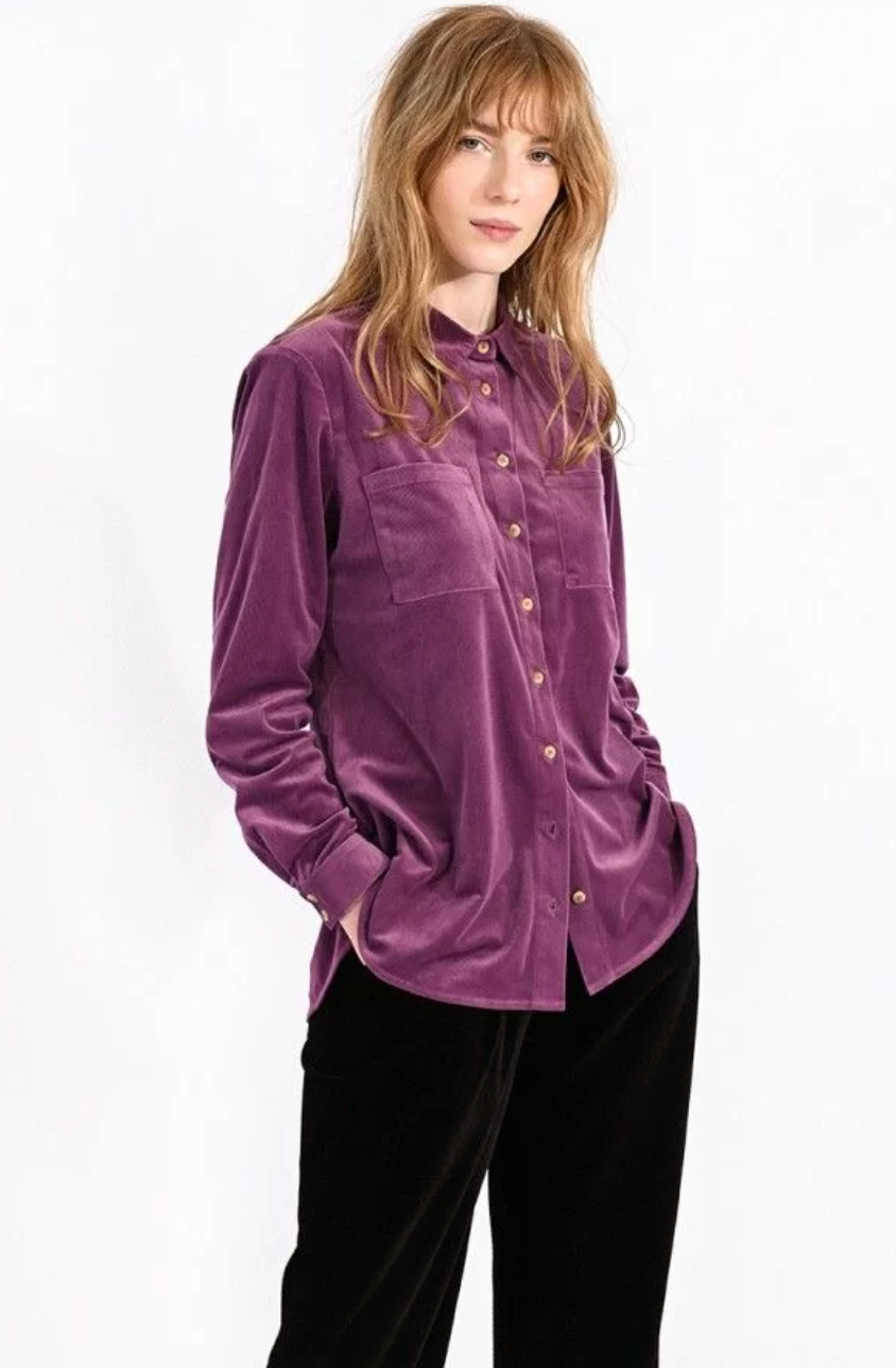 Velvet Button Up - Purple