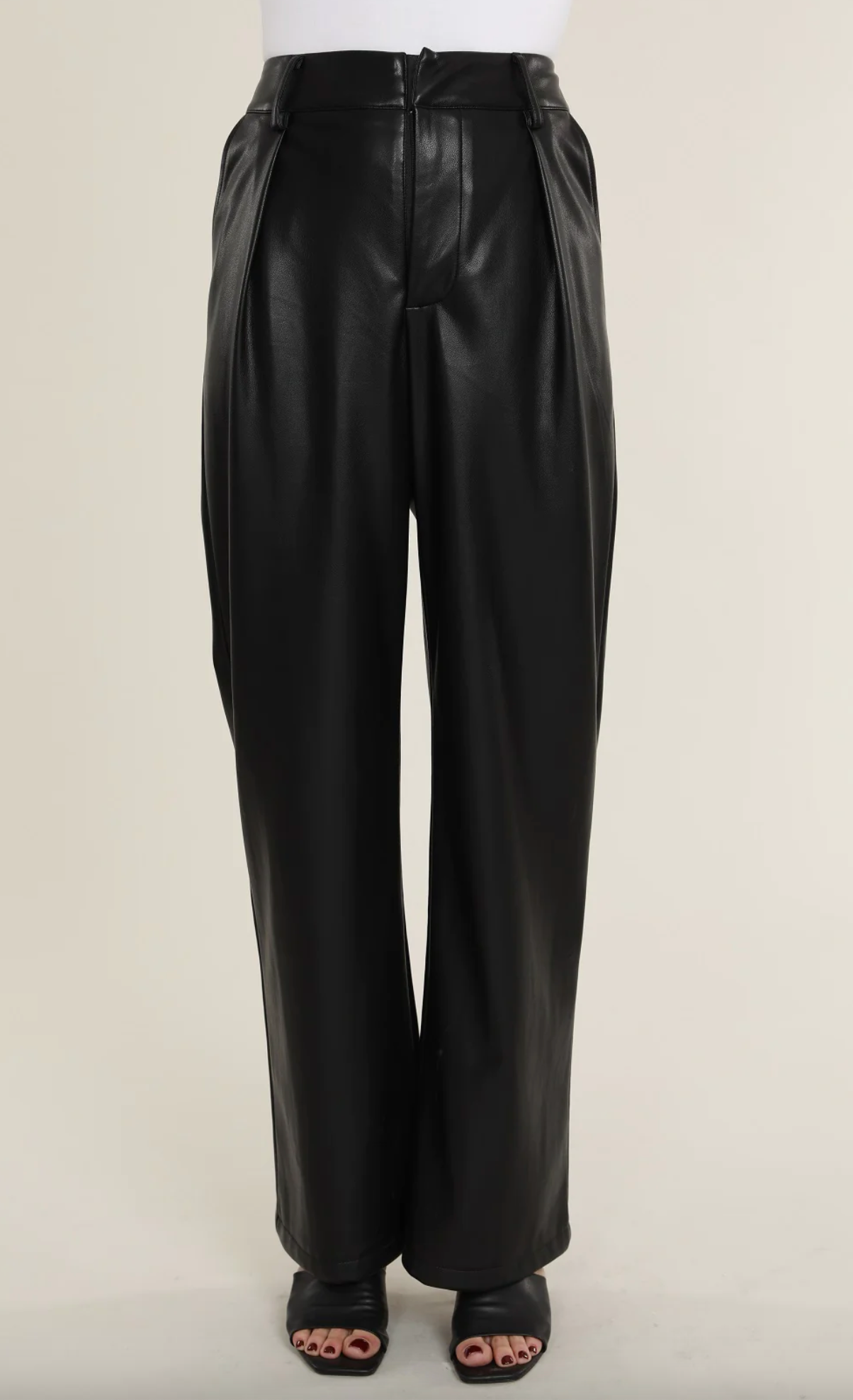 Vegan Leather Wide Leg Pant in Black