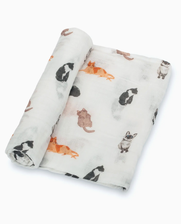 Here Kitty Kitty Baby Muslin Cotton Blanket - Cat Swaddle