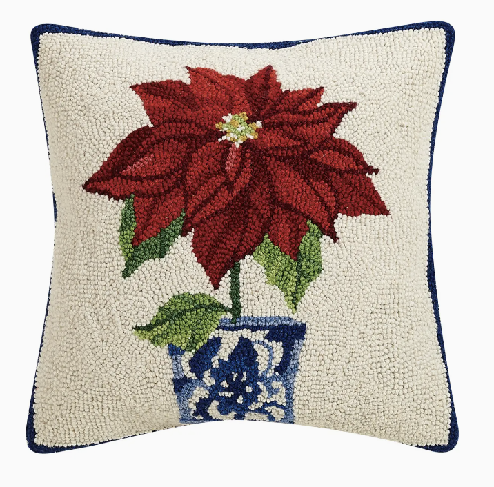 Holiday Chinoiserie Poinsettia Hook Pillow