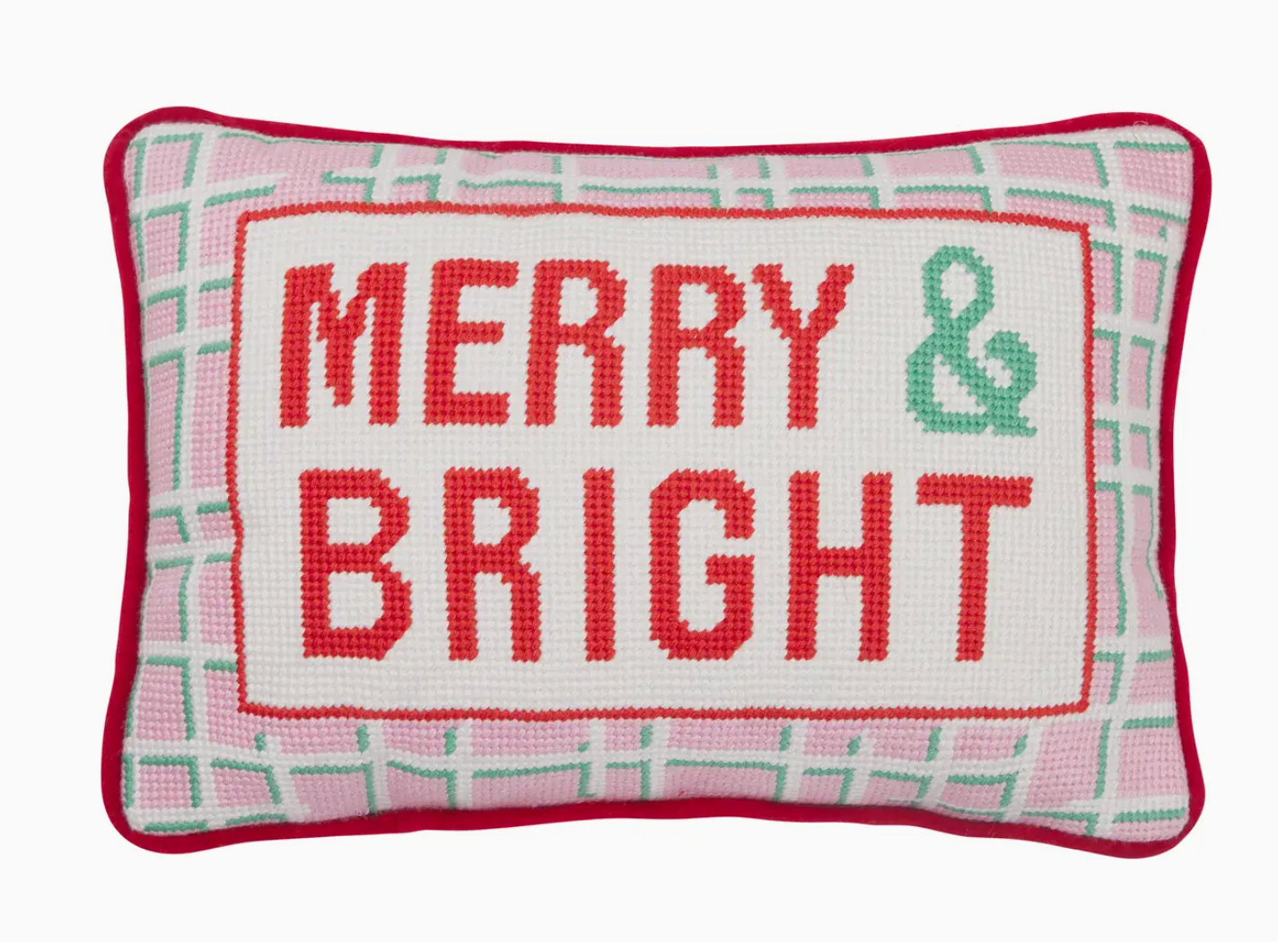 Merry & Bright Embroidered Needlepoint Pillow