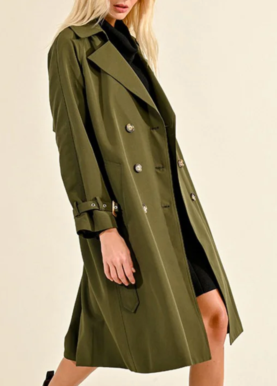 Long Trench Coat Dark Green