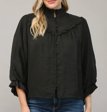 black high neck ruffle blouse