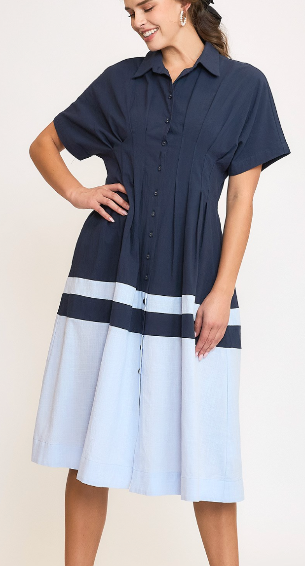 Colorblocked Midi Dress - Blue