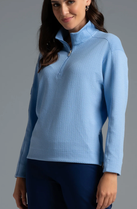 Solid Popcorn Stitch 1/4 Zip Pullover - Periwinkle