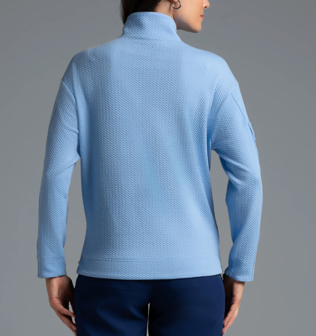 Solid Popcorn Stitch 1/4 Zip Pullover - Periwinkle