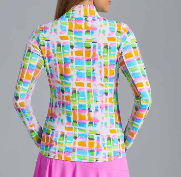 Tatiana Print Long Sleeve Mock Neck Top - Hot Pink Multi