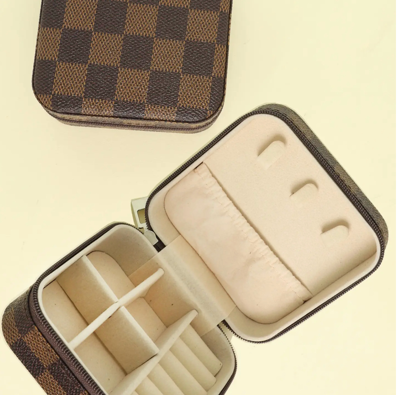 Checker Pattern Leather Jewelry Box