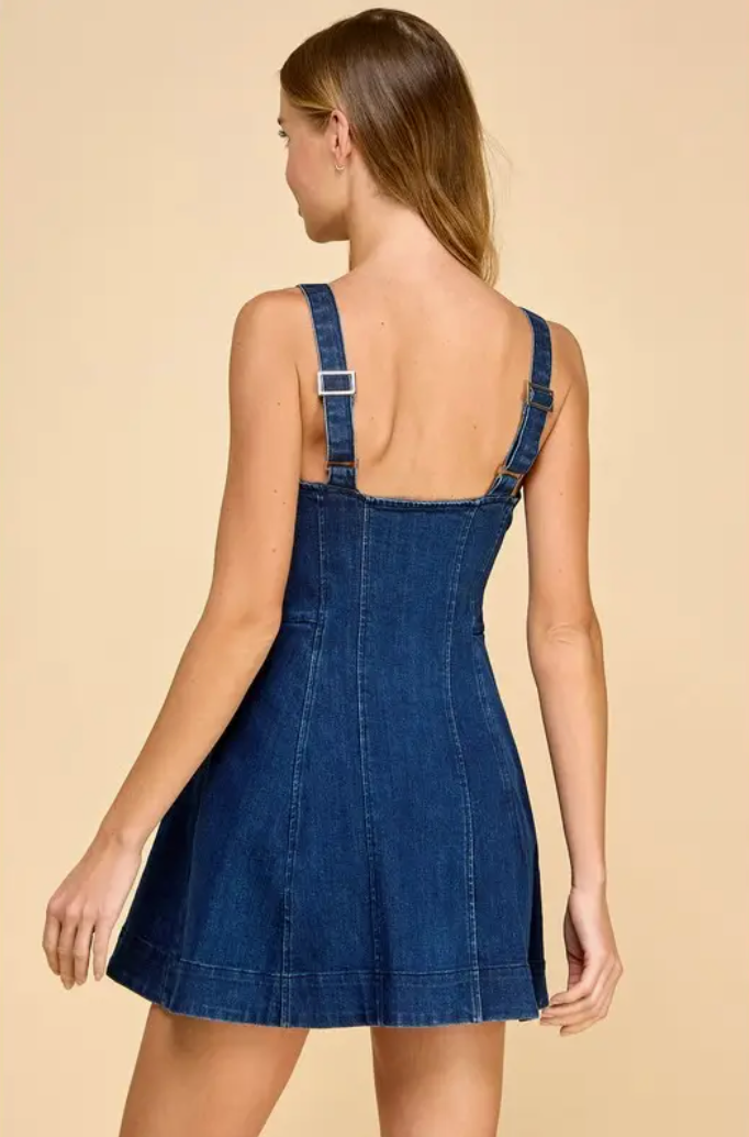 Denim Button Down Adjustable Straps Dress