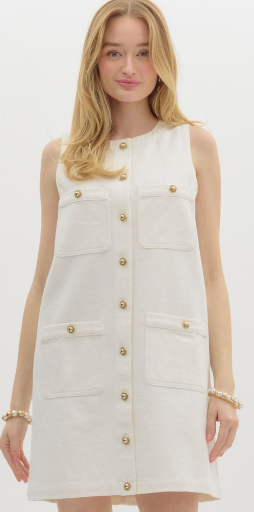 Solid Sleeveless Mini Dress- Off White