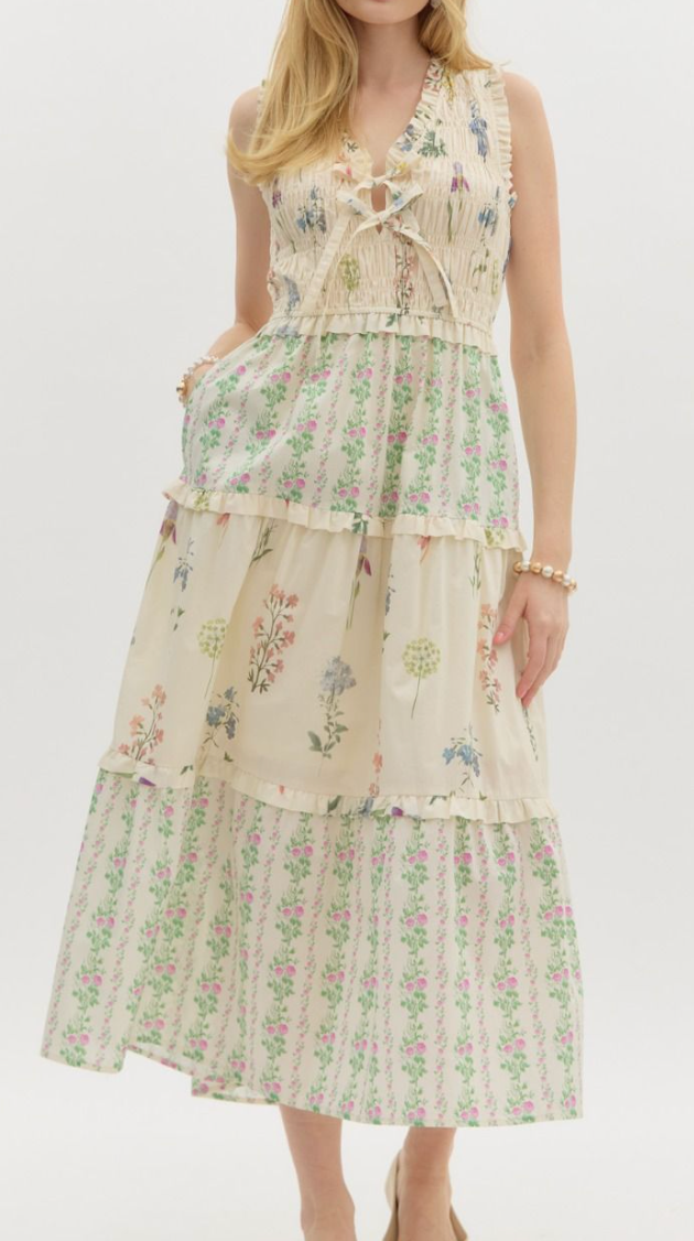 Multi Floral Print Ruffle - Cream