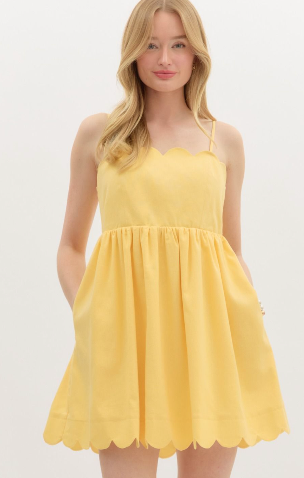 Solid Adjustable Shoulder Strap Pullover Mini Dress- Yellow
